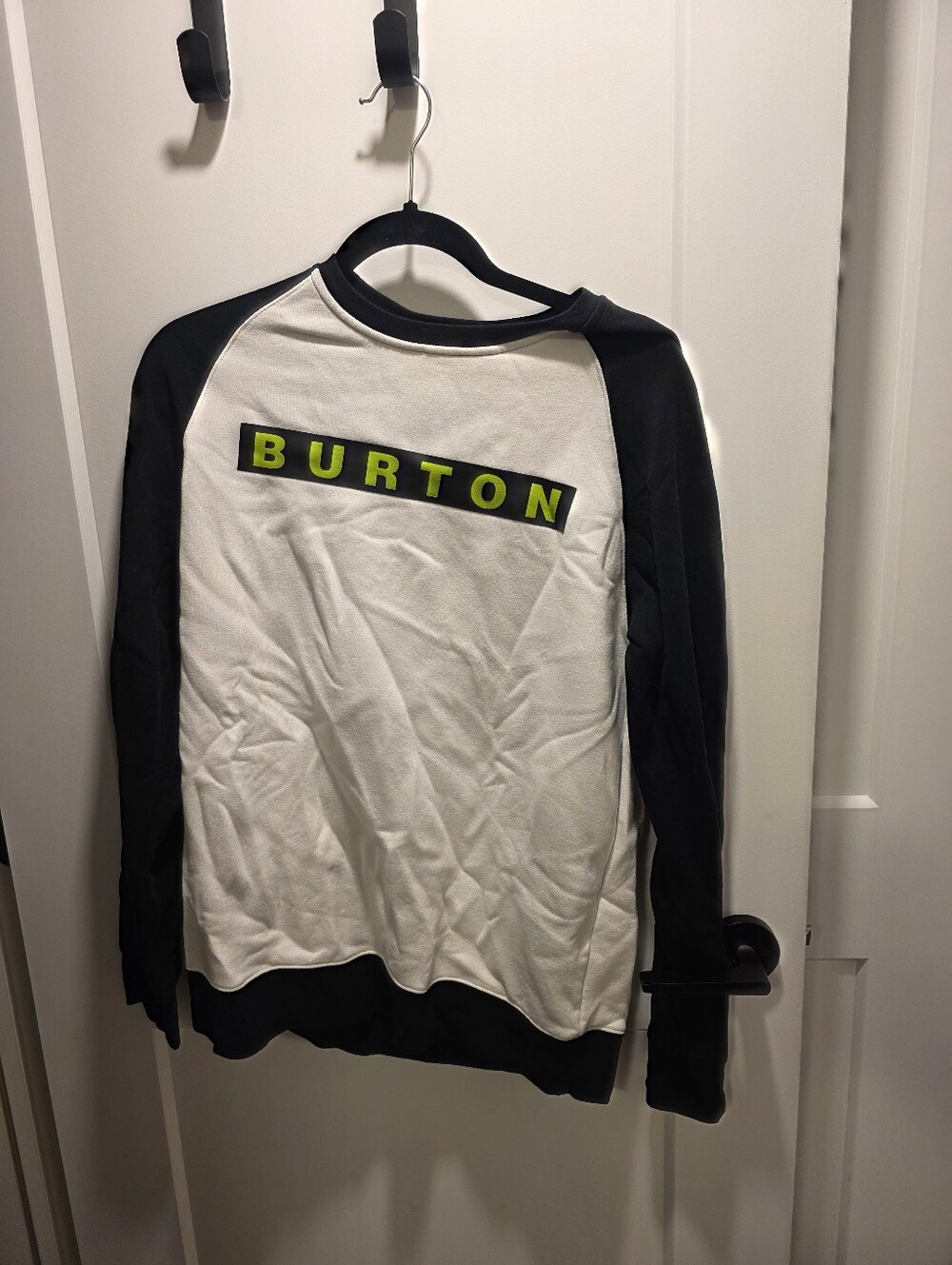 Burton Black and White Raglan Crewneck with Neon Green Logo